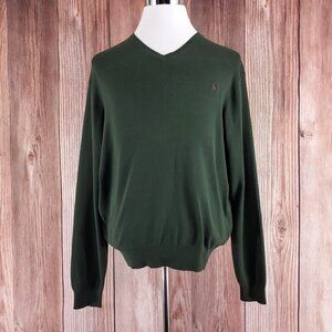 New Vintage Polo Ralph Lauren Mens Size XL The Pima Sweater Green V-Neck Cotton
